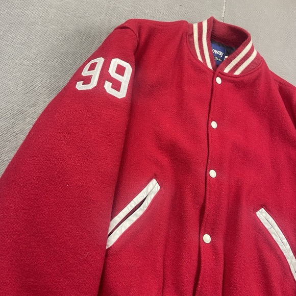 Vintage Holloway Varsity Jacket Mens Medium Red Wool Bomber Prep Lined USA - Picture 2 of 13